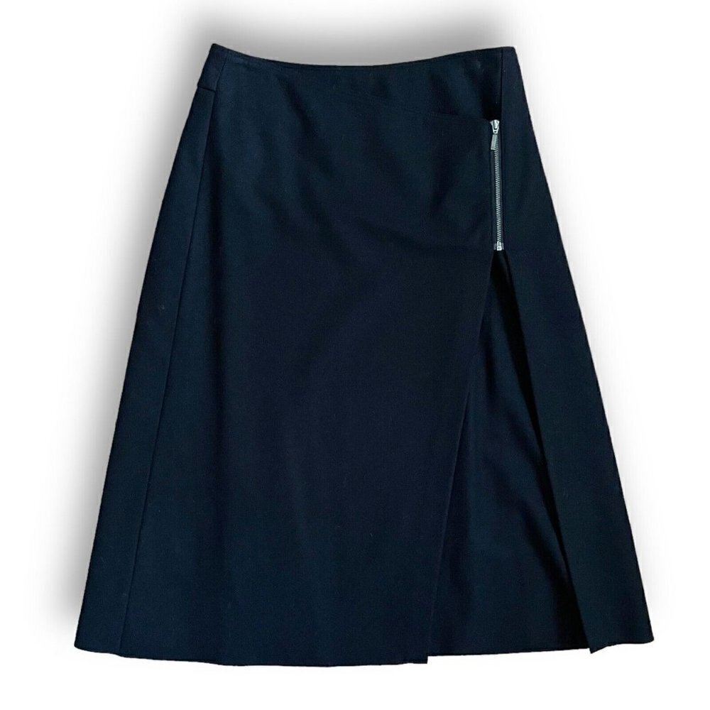 Garnet Hill Womens Wrap Skirt 6P 6 Petite Black Wool Cashmere Midi Minimalist - Picture 2 of 8